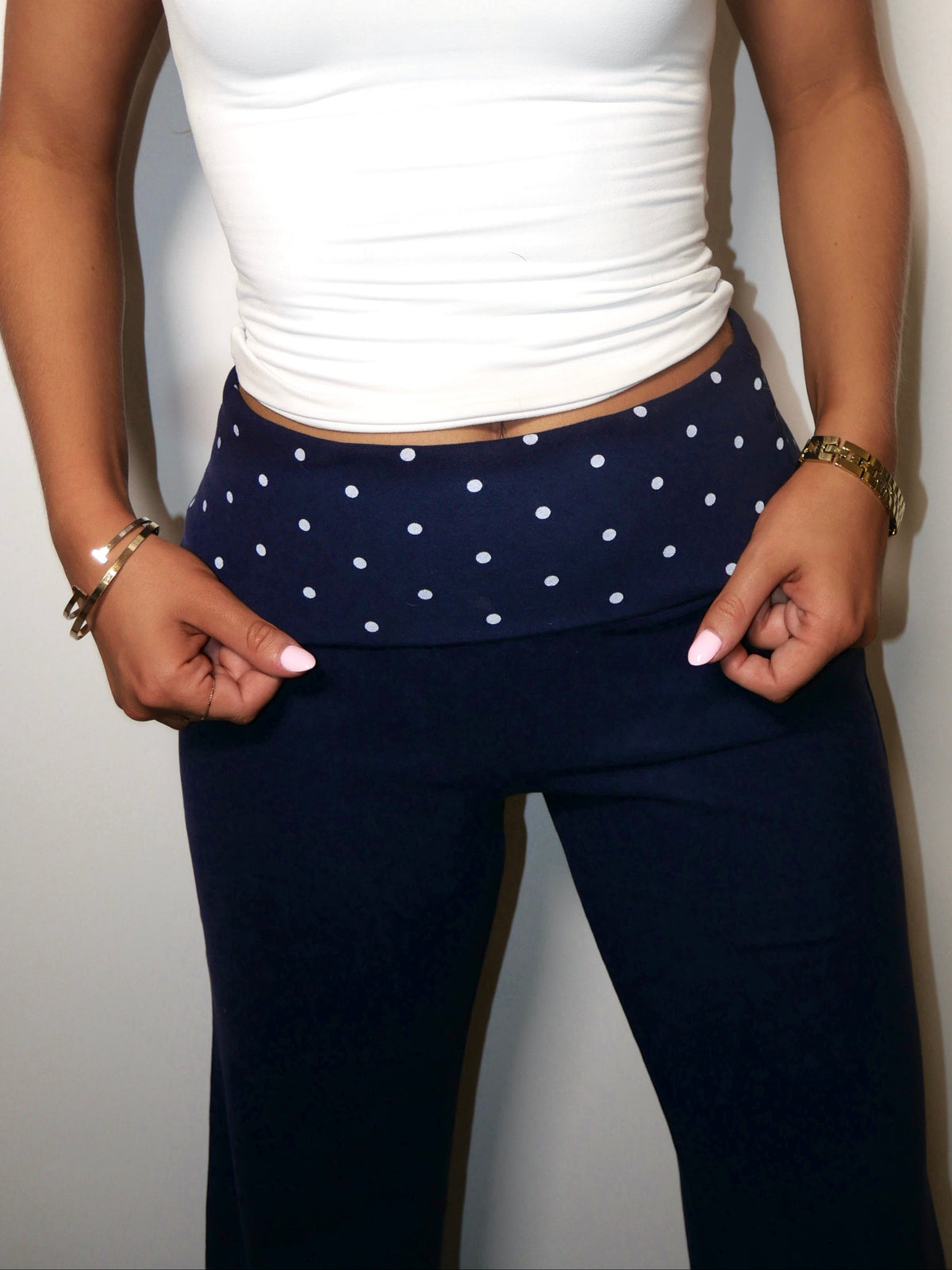 Polka Dot Foldover Wide-Leg Pants
